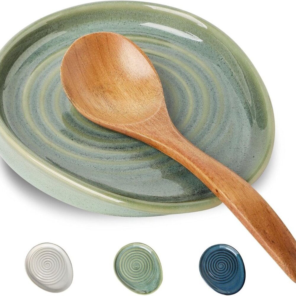 Ceramic Spoon Rest for Stove Top, Spoon Holder for Kitchen Counter, Farmhouse Co